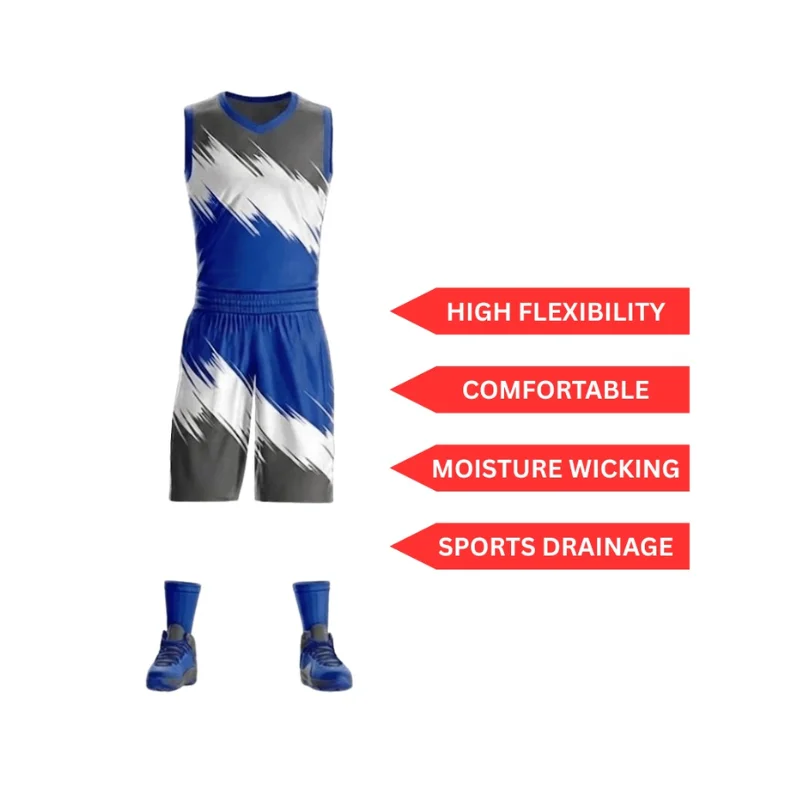 Blue & Grey Graphic Basketball Uniform Set – Custom Athletic Jersey & Shorts