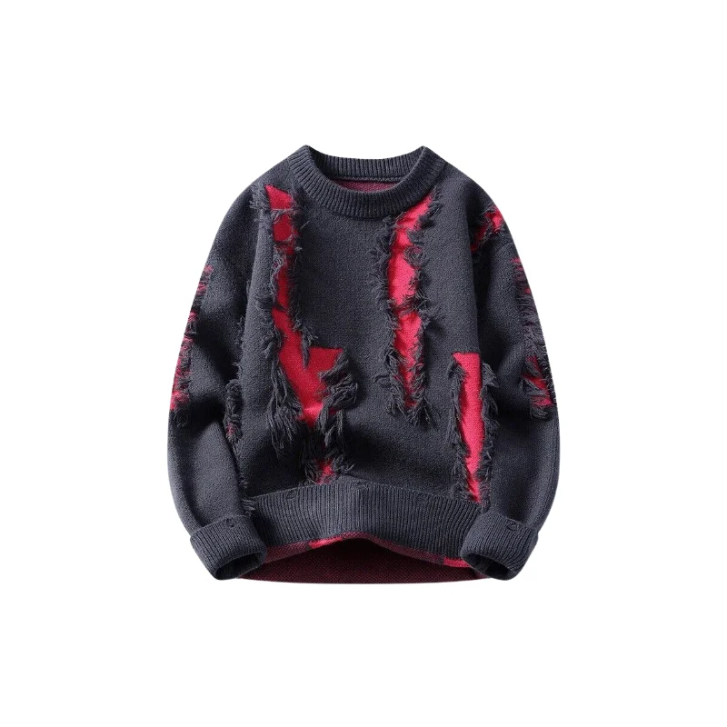 Men's Distressed Crew Neck Knit Sweater