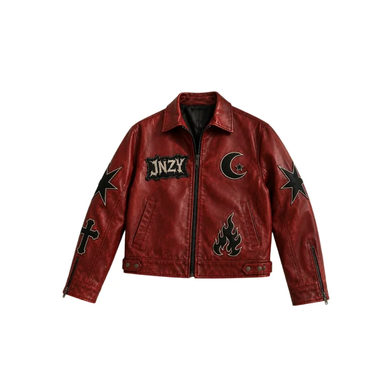 Custom Halloween Embroidered Leather Biker Jacket